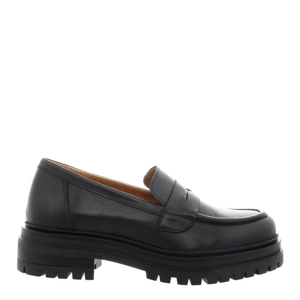 Black leather chunky loafers womens online